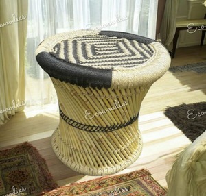 Taburete de ratán de diseño Vintage rústico elegante, taburete Mudda, otomanos para sala de estar al aire libre, taburete de ahorro de espacio, consola con incrustaciones de hueso - Product Image 2