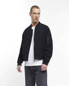 Chaqueta Bomber de Lona Negra Personalizada para Hombre con Cuello Alto, Corte Regular, Moda de Invierno, Servicio OEM Disponible, Diseño Único - Product Image 1