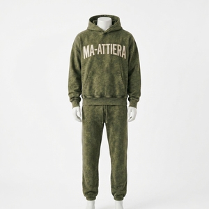 Ensemble jogging et sweat à capuche personnalisé pour homme, vert olive délavé, en molleton de coton, style streetwear, OEM ODM, vente en gros - Product Image 3