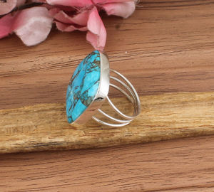 Anillo de bodas clásico de Plata de Ley 925 al por mayor, piedra preciosa cuadrada turquesa de cobre Natural, joyería llamativa hecha a mano - Product Image 6