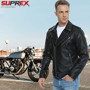 Mens Black Genuine Leather Slim Fit <b>Motorcycle</b> <b>Jacket</b> Windproof Washed Classic Moto Style Premium Streetwear - Product Image 4