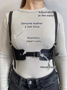 Ceinture de harnais de poitrine en cuir véritable noir accessoire de corps gothique réglable LWH-0060 - Product Image 2