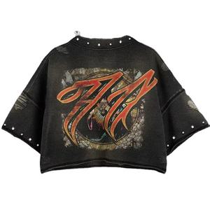 Saint Tears Printed Crop Top Regular Sleeve Regular Fit Men's <b>T</b>-<b>Shirt</b> Street Style O-Neck Jersey 100% Cotton Eco-Friendly - Product Image 6