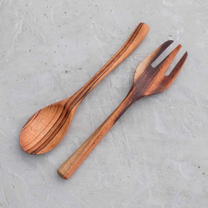 Hot Sale Stainless Steel with Natural Rattan Handle Hotel Restaurant Home CustomSalad Utensil Fork and <b>Spoon</b> Server Cutlery Set - Product Image 6
