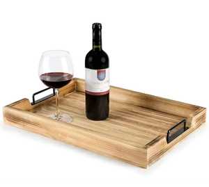 Plateau de service en bois d'acacia poli tendance avec bord de cadre en fer plaque décorative forme ronde utilisation de fête Durable écologique - Product Image 6