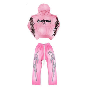 Conjunto de chándal vintage personalizado lavado con ácido, sudadera con capucha y pantalones de chándal acampanados de pierna recta, chándal para hombre - Product Image 5