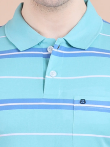 Media manga moderna y cómoda para Camiseta con cuello Polo en azul cielo 100% ropa informal de algodón para cada ocasión - Product Image 3