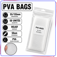 Sacs PVA 55x135mm 55x200mm 50 unités, dissolvant rapidement dans l'eau, pour la pêche à la carpe, sans résidus, accessoires de pêche