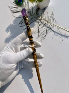 Varita mágica de punto de cristal de amatista Natural de gran venta, Varita curativa de madera hecha a mano, artículo de regalo de Chakra Reiki de alta calidad - Product Image 2