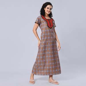 Chemise de nuit longue Evolve pour femme 100 % coton imprimé, décontractée, avec taille élastique, en tissu popeline super confortable et doux, taille XS - Product Image 5