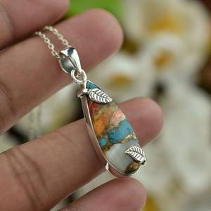 Colgante de regalo de boda hecho a mano de la mejor calidad de Plata de Ley 925, colgantes y dijes finos con piedras preciosas, Spinner turquesa para mujer - Product Image 3