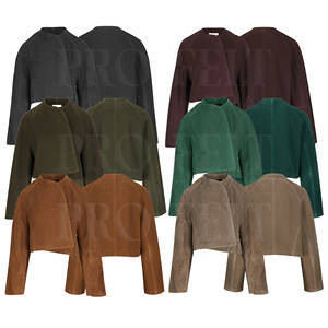 แจ๊กเก็ตหนังกลับแท้สำหรับสตรี100% เสื้อครอปหนังหุ้มคอตั้งแบบสตรีทแวร์ - Product Image 1