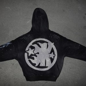 Chándales de invierno para hombre, de corte holgado, con capucha, tejidos, totalmente estampados, lisos, transpirables, estilo urbano, de forro polar, con pedrería, OEM, con lavado ácido - Product Image 3