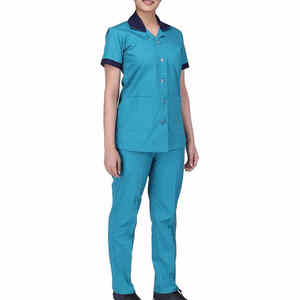 Ropa de hospital de dos piezas de mezclilla multicolor personalizada para mujer, bata de laboratorio de verano lavable, Top y pantalones, venta al por mayor - Product Image 3