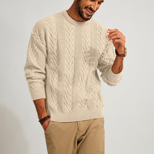 Wholesale Custom Men's <b>Cable</b> Knit Sweater Heavyweight Warm Crewneck Pullover OEM Winter Knitwear Wholesale Rate Men Sweaters - Product Image 4