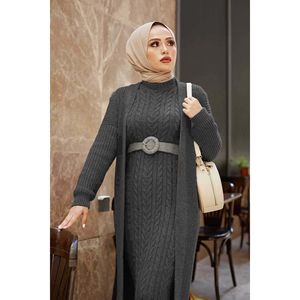 Conjunto de Cárdigan de Lana Antracita, Tejido, Corte Holgado, Estilo Casual Urbano con Decoración Plizada para Primavera, Otoño e Invierno - Product Image 2