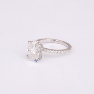 Anillo de claridad VVS de diamante cultivado en laboratorio Halo de corte ovalado y redondo 14KT oro blanco sólido propuesta de compromiso clásica joyería - Product Image 2
