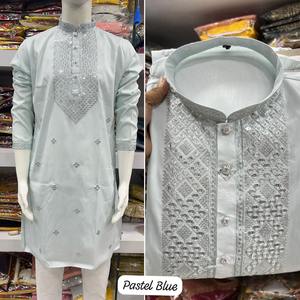Collection de pyjamas Kurta en soie de qualité supérieure pour hommes avec broderie, style formel, séchage rapide pour les fêtes, toutes saisons - Product Image 2