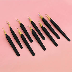 Pinzas de pestañas de volumen con forma de bota de acero japonés, punta de fibra, pinzas de extensión de pestañas de 45 90 grados, pinzas de pestañas de punta fina curvada - Product Image 2