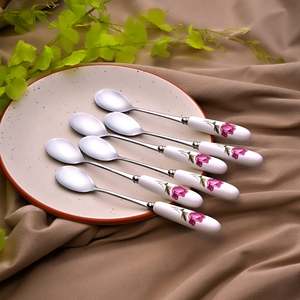 Ensemble de 6 mini-cuillères en métal au design rose rayonnant, manche long, style mignon, pour le thé, le café, les occasions festives, poids 3g, capacité 10ml - Product Image 3