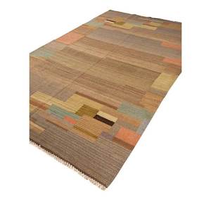 Nayaab Classic Beige <b>Brown</b> <b>Wool</b> Rugs Handmade Flat Weave Abstract Rectangle Design for Home Living Bedroom for Teens-Paem-891 - Product Image 2