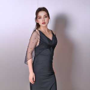 Bridella VG86-B <b>Ethnic</b> <b>Scarf</b> <b>Shawl</b> Black Pearl Mesh Soft Drape Warm Wrap Alluring Traditional Accessory for Weddings Proms - Product Image 2