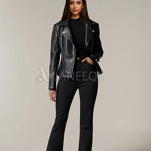 Vestes de moto en Faux cuir pour femmes, classique noir PU Slim manteaux de motard courts matelassé veste en cuir PU vente en gros - Product Image 3