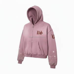 Sweat à capuche d'hiver épais à fermeture éclair polaire lourde 480 GSM coton doux mélange de polyester couleur rose broderie personnalisée logo basics sweats à capuche - Product Image 3