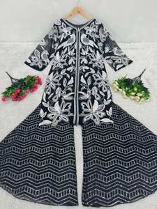 Último diseñador Heavy Faux Georgette bordado secuencia trabajo Sharara traje por FabZone - Product Image 4