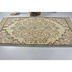 Vintage turco 4,4X9 pies alfombra de área grande estilo clásico verde Beige lana látex rectángulo Patchwork para decoración de la habitación del pasillo - Product Image 3