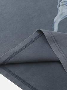 เสื้อยืดลำลองแนวสตรีทผ้าคอตตอน100% โลโก้ด้านหน้าทรงหลวมเข้ารูป - Product Image 6