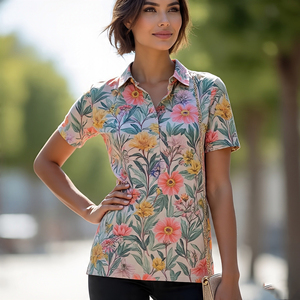 Polo de golf par sublimation Chemises d'été légères imprimées pour femmes Chemises polo de golf à col rabattu et sublimation pour femmes - Product Image 1