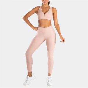 Ensemble de yoga 2 pièces pour femme : haut de sport, soutien-gorge et leggings ajustés, design personnalisé, faible MOQ - Product Image 1