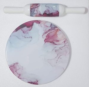 High Quality Adiba Home Decor White Marble Chakla with Multi-Color Design Sagon Wood Belan <b>Rolling</b> <b>Pins</b> & <b>Pastry</b> <b>Boards</b> - Product Image 3