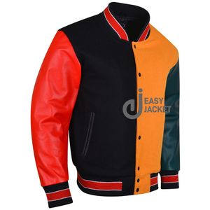 Custom Men's <b>Jackets</b> letterman <b>Real</b> <b>Leather</b> Varsity <b>Jacket</b> Black with Orange Color Embroidery Logos and Labels <b>jacket</b> for men - Product Image 6
