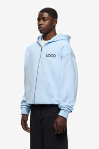 Sweat-shirts à capuche zippés en coton 100% de qualité supérieure bleu clair pour hommes, coupe régulière élégante, ensembles unisexes, logo personnalisé, respirant, séchage rapide, vêtements chauds d'hiver - Product Image 3