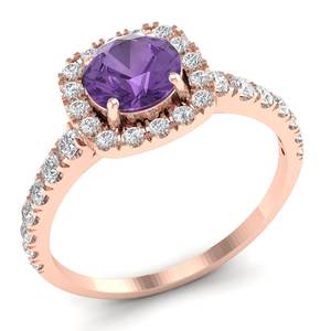 Bague en or massif 14 carats avec améthyste ronde de qualité supérieure REYES, taille brillant, 0,84 carat, certifiée IGI, cadeau de mariage en diamant - Product Image 2