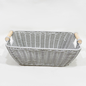 2024 New Modern Design Poly Rattan Storage Tray <b>Wood</b> Handles High Quality Best Price Made Vietnam Tea Living Room Bathroom - Product Image 3
