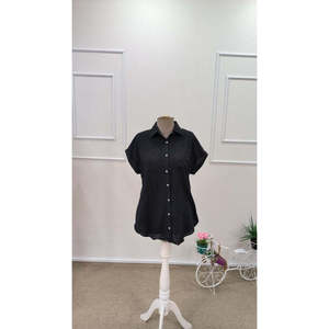 Camisa de manga corta con cuello y botones para mujer, 34979 - Negro - Product Image 6