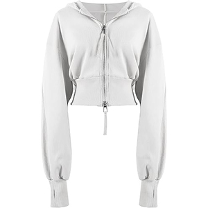 New High Quality Polyester/Cotton Women's Crop <b>Top</b> Zipper Hoodie Long Sleeve Casual Streetwear Autumn <b>Winter</b> 2026 Front Logo - Product Image 6