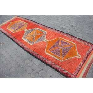 3.2x10.6 ft Turkish Rug, Vintage <b>Runner</b> Rug, <b>Red</b> Orange Plants & trees Rug - Product Image 2