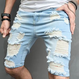 Men's Casual Summer Multi-Wear Design Denim Shorts Solid Color Straight Leg 100% Cotton for Youth - Product Image 5