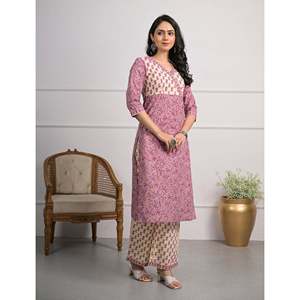Purple <b>Printed</b> Cotton <b>Block</b> Pant Set of 2 Salwar Kameez Clothing - Product Image 3