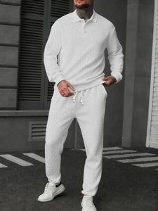 Ensemble deux pièces pour homme, streetwear élégant, printemps automne, décontracté, couleur unie, texture, polo et pantalon, costumes pour homme - Product Image 6