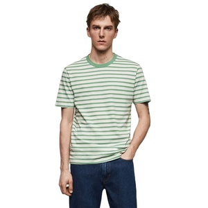 เสื้อยืดคอกลมสำหรับผู้ชายเสื้อคอตตอนลายขวางพิมพ์ลายทางทรงหลวม230 GSM โอเวอร์ไซส์จากผู้ผลิตเสื้อผ้า OEM - Product Image 1