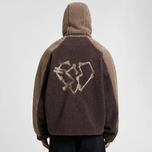 Custom Logo Solid 100% Cotton Full Face Zip-Up Winter Warm Patchwork <b>Sherpa</b> Fleece <b>Hoodies</b> for <b>Men</b> in Wholesale Price - Product Image 4