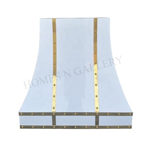 Housse de hotte de cuisine murale en acier inoxydable blanc personnalisée, finition antique - Product Image 1