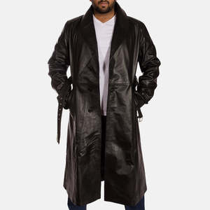 Manteau trench en cuir noir imperméable Hooligan, élégant, à double boutonnage, parka - Product Image 3