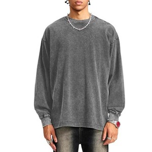 Sudaderas y Hoodies Unisex de Algodón Felpa, Estilo Vintage, Lavado Ácido, Desgastado, Bordado, Cuello Redondo para Hombre - Product Image 1