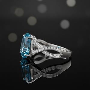 Anillo de Compromiso Minimalista de Plata de Ley 925 con Engaste de Bisel y Canal, Corte Ovalado, Topacio Azul, Certificado por Terceros - Product Image 3